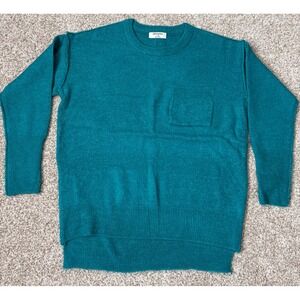 Zenana Women Teal Knit Oversized Sweater Crew Neck Cottage Cozy High Low L/XL